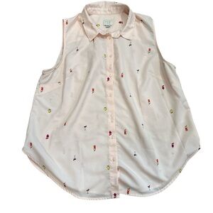 A New Day Sleeveless Blouse Button Down Cocktails Print Light Pink Size XL